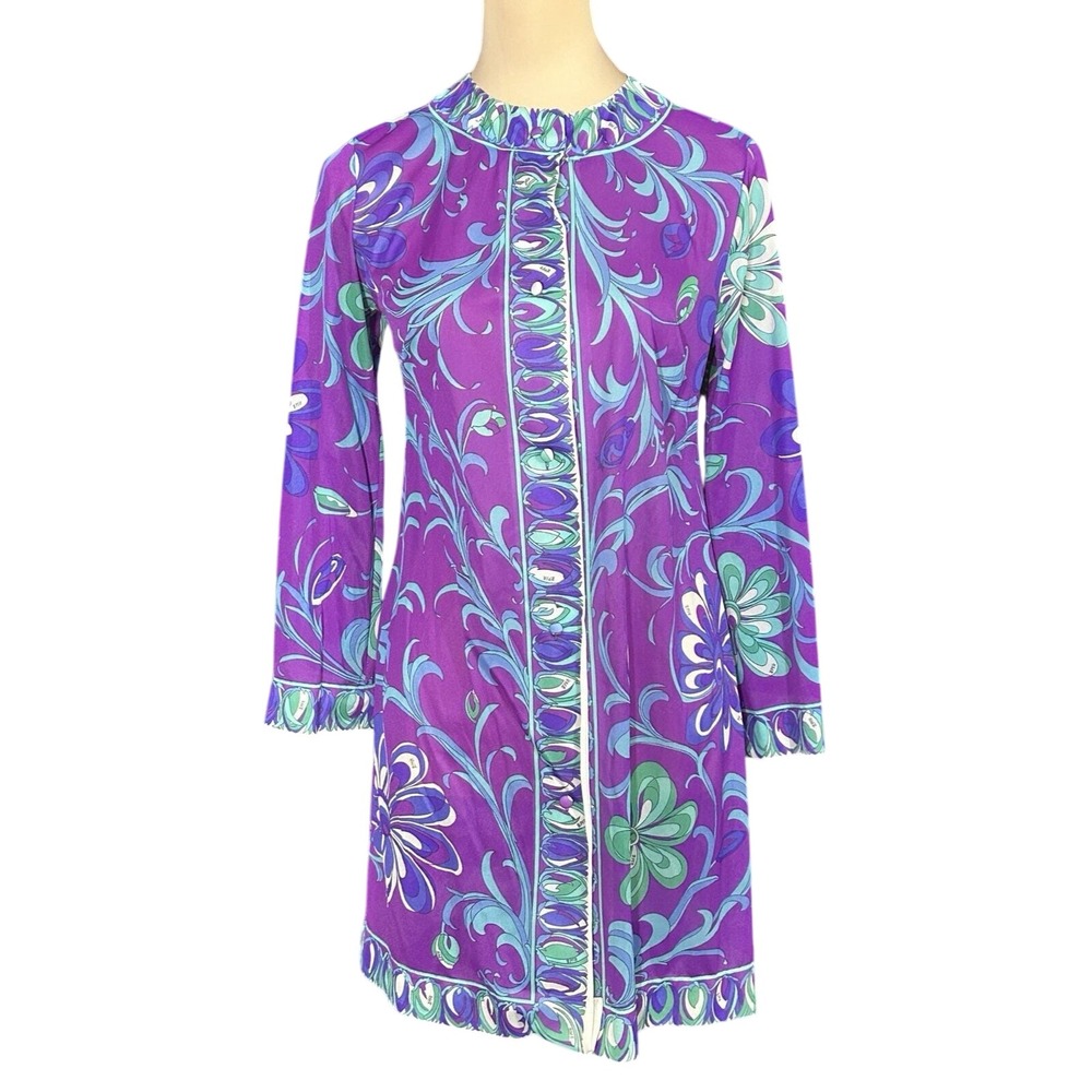 Vintage 1960s Emilio Pucci Formfit Rogers Nylon Tricot Long Sleeve Tunic Dress S